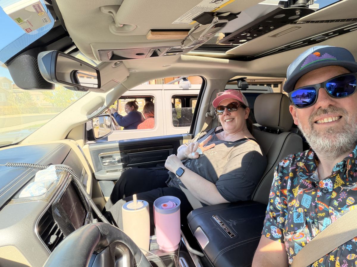 Matt and Karol in the truck